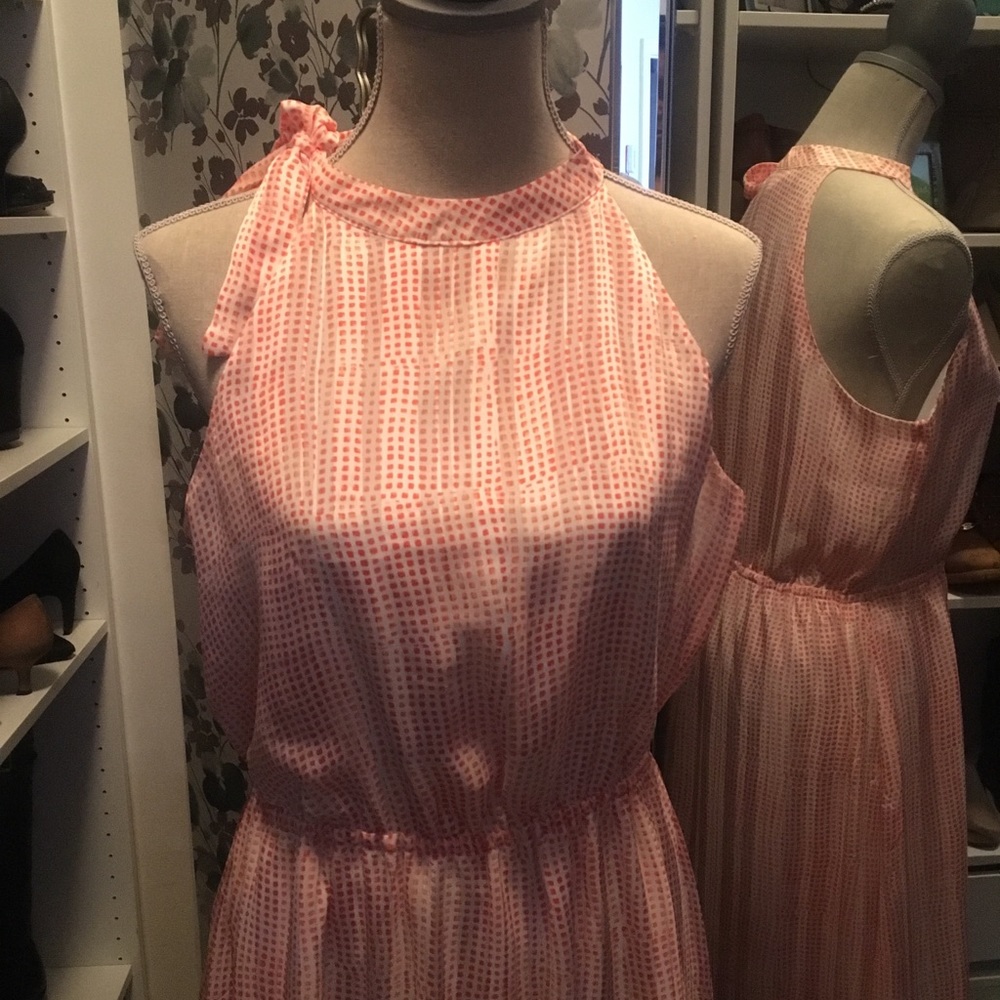 Banana Republic Pink Tie Up Bow neck maxi dress